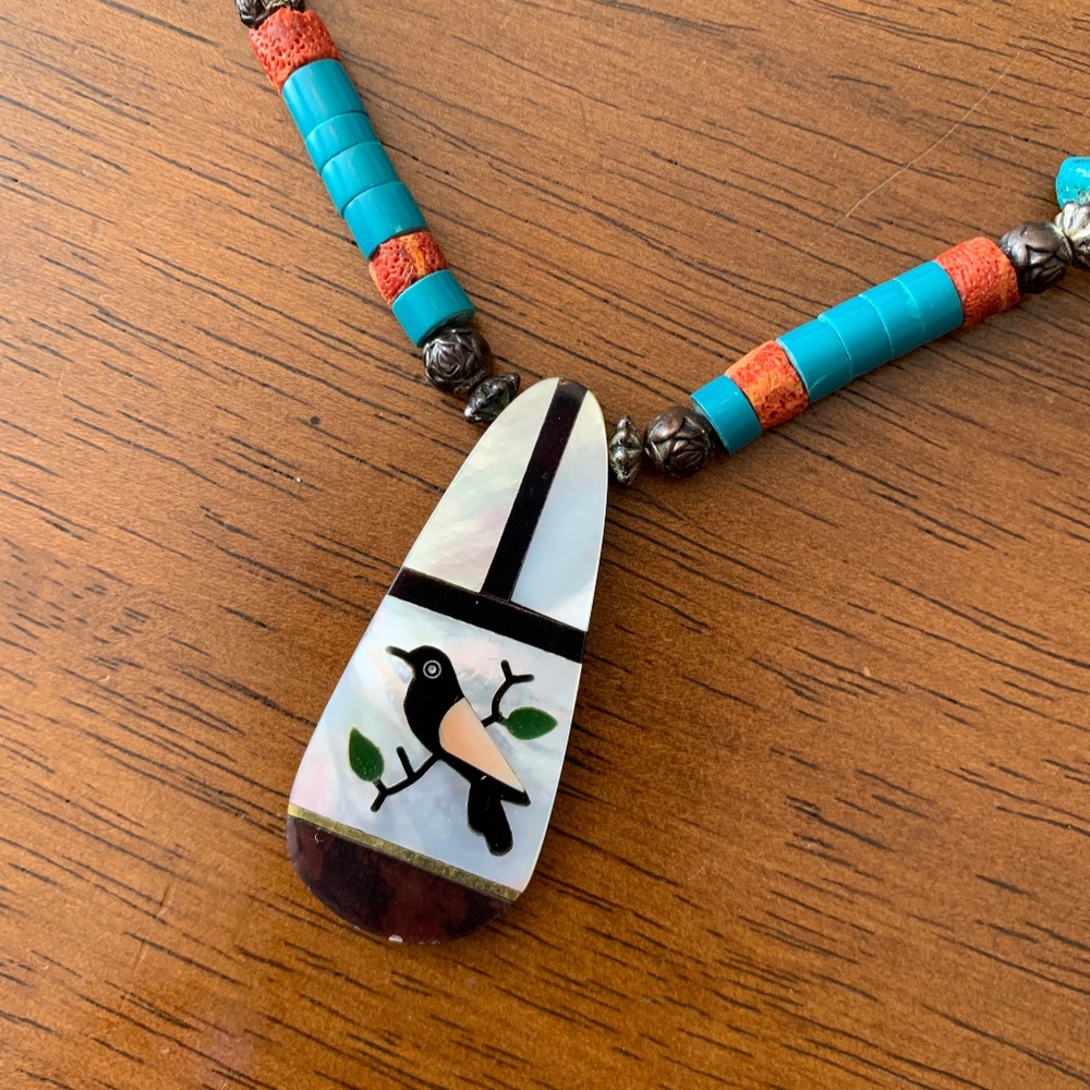 Zuni Inlay Teardrop Pendant Necklace